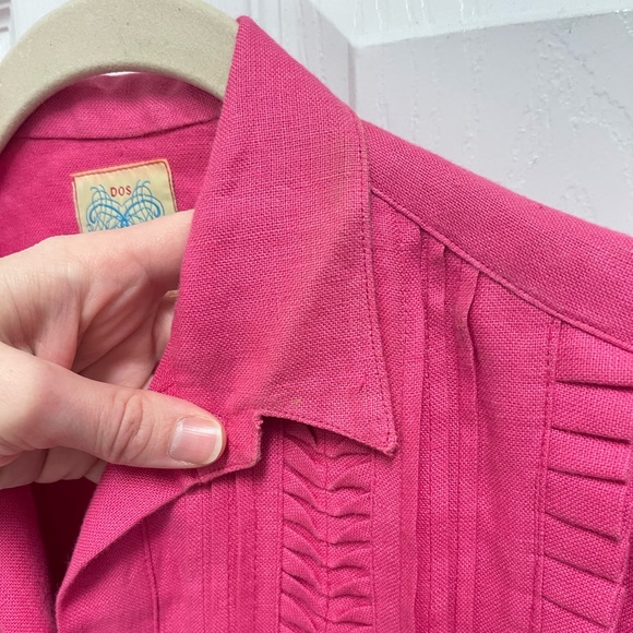 Dos Carolina Pink Tuxedo Style Button Down Blouse - Picture 5 of 14